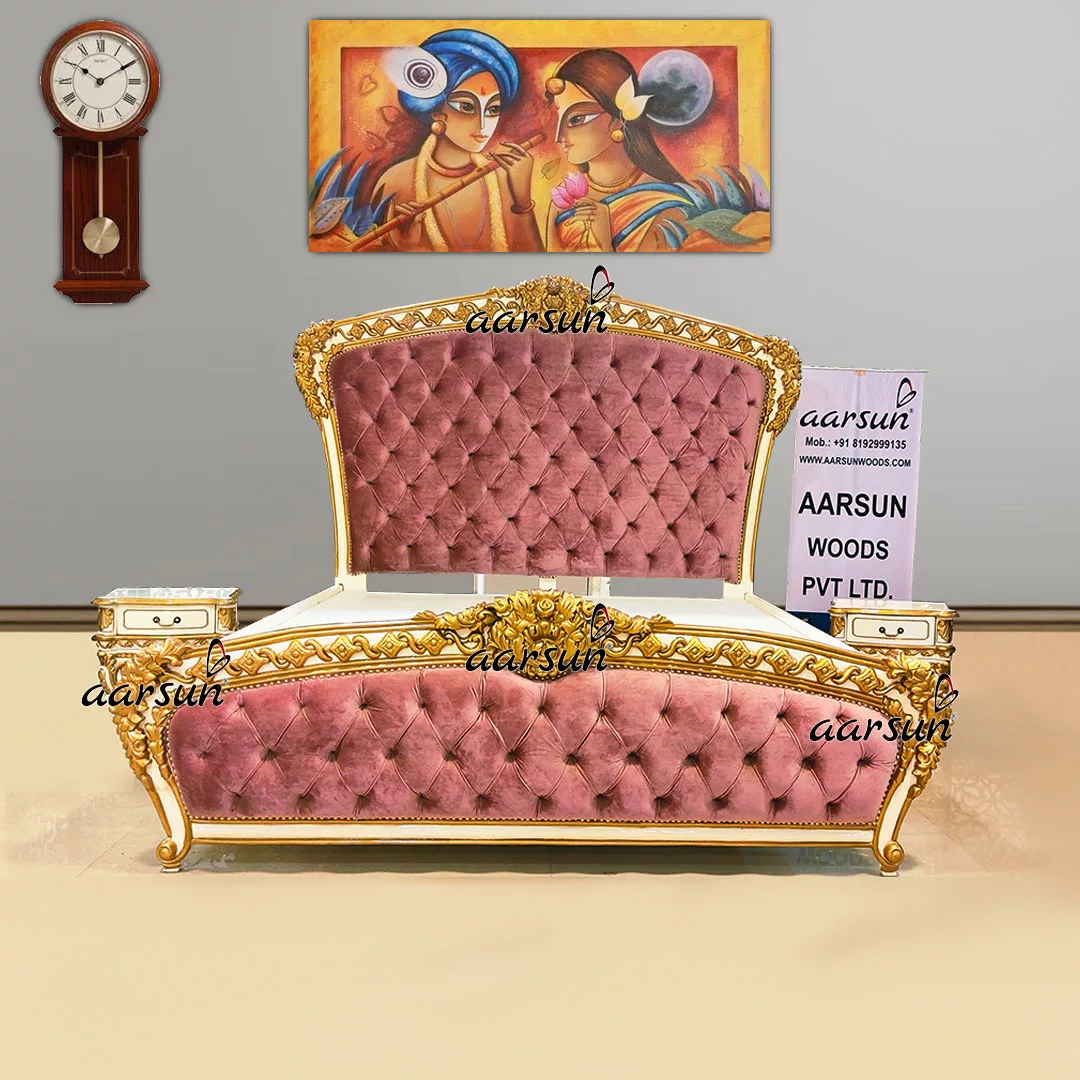 High Back torrentz2 Royal Bed in White & Gold with Contemporary Quilting  2025