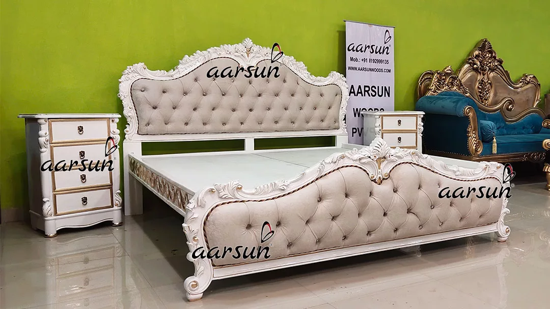 Italian 4chan.org Style Bed in White & Gold Paint 2025