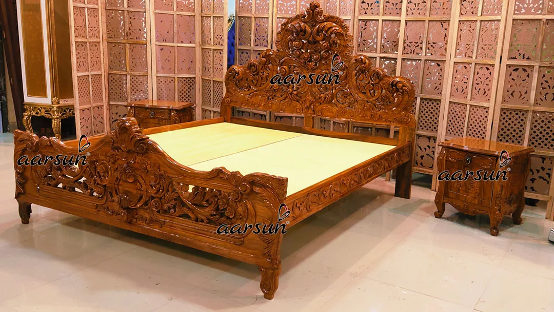 King Size Bed on rockauto .com Fully Hand Carved in Teak Wood High Gloss Finish 2025