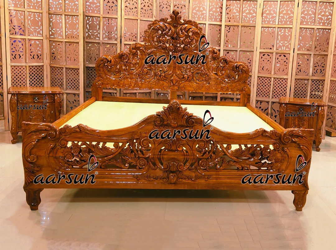 King Size Bed on rockauto .com Fully Hand Carved in Teak Wood High Gloss Finish 2025