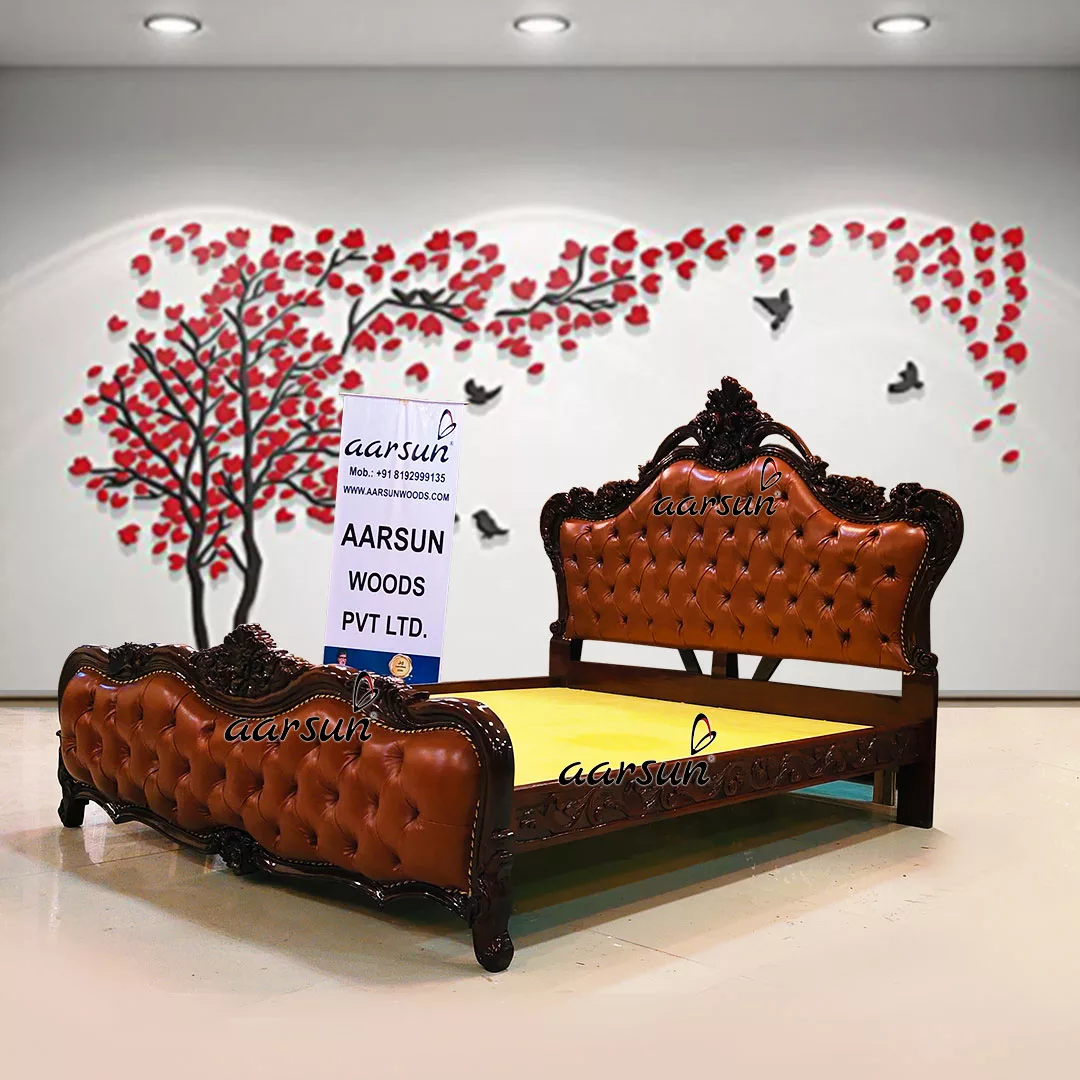 King Size Bed in Dual Tone thetvapp.to  Walnut Shade Carved in Teak 2025