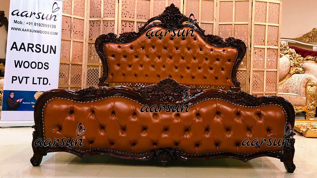 King Size Bed in Dual Tone thetvapp.to  Walnut Shade Carved in Teak 2025