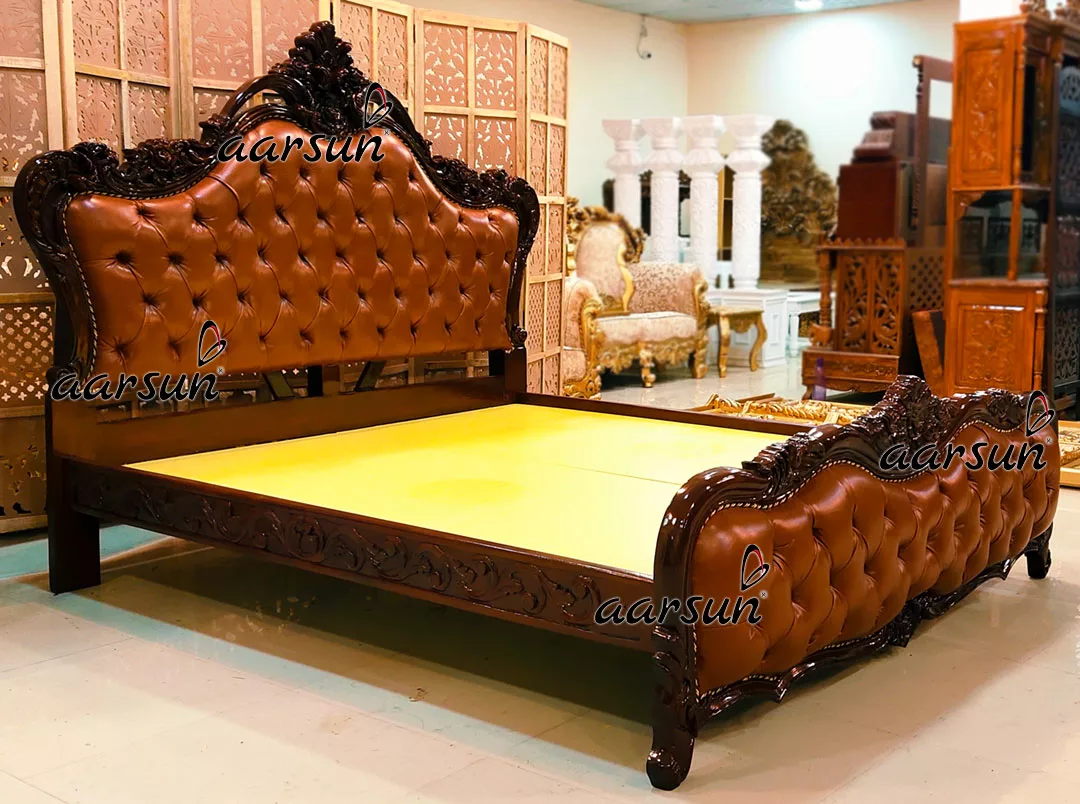 King Size Bed in Dual Tone thetvapp.to  Walnut Shade Carved in Teak 2025