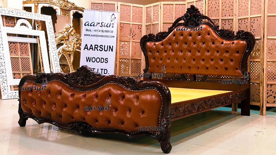 King Size Bed in Dual Tone thetvapp.to  Walnut Shade Carved in Teak 2025