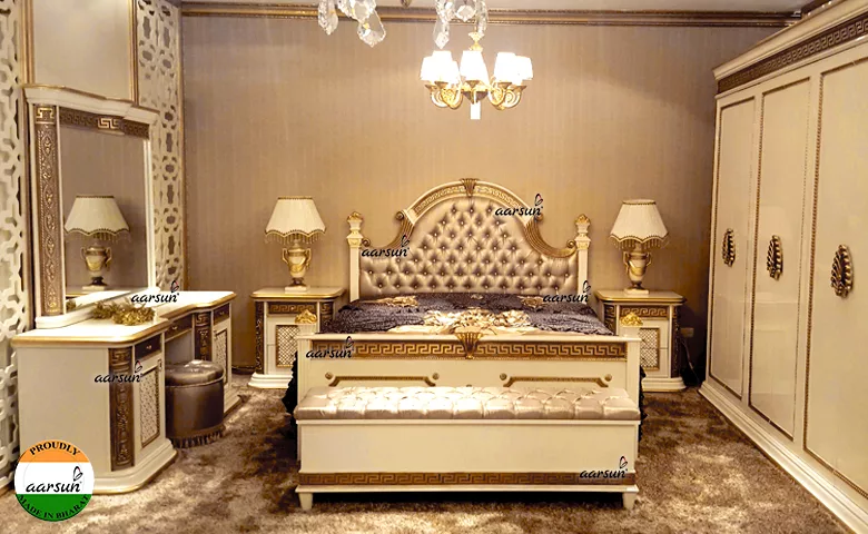 Luxury contact number revolvertech  Bedroom Set in White & Gold  2025