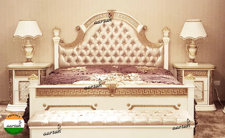 Luxury contact number revolvertech  Bedroom Set in White & Gold  2025