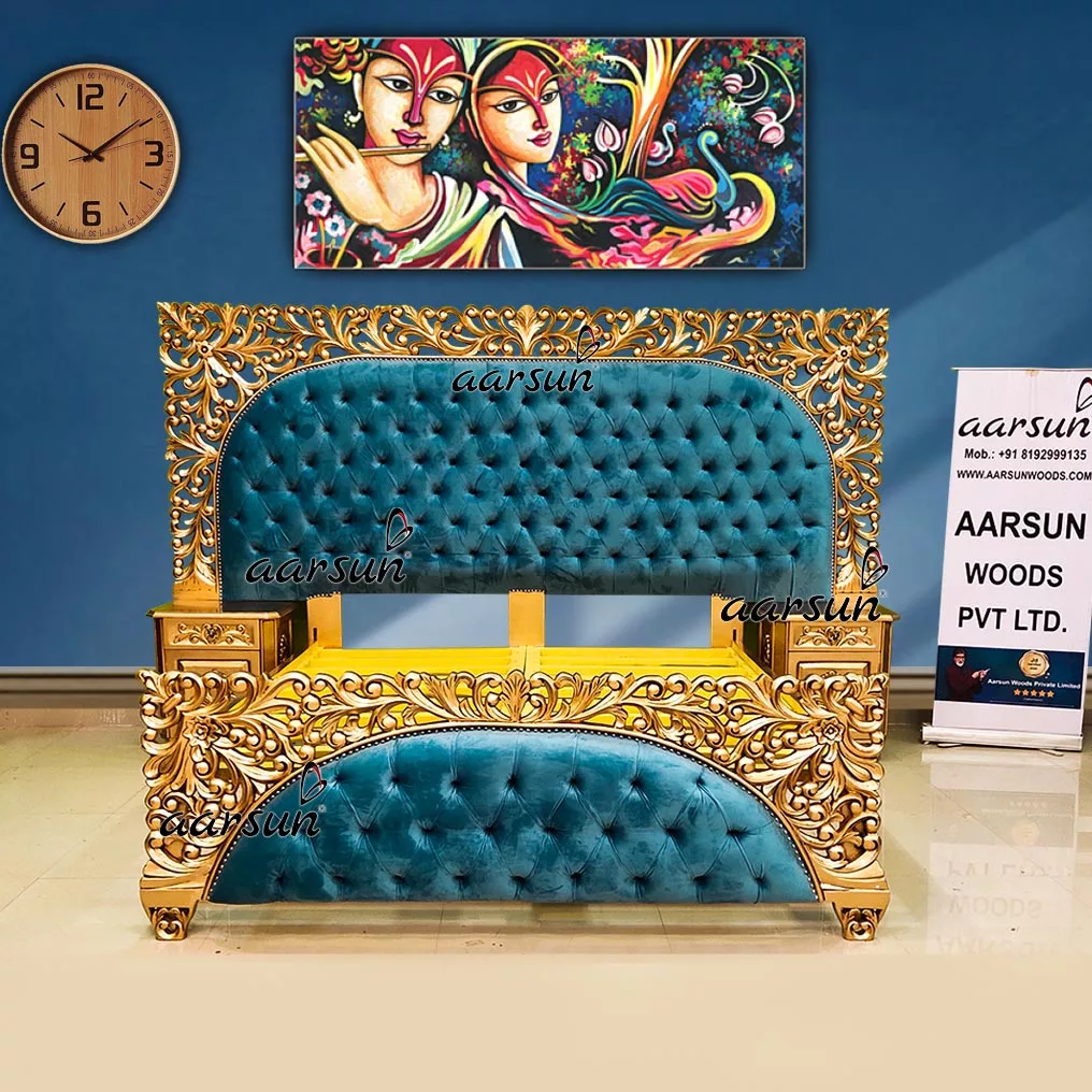 Personalized freemoviesfull  King Size Bed in Teak & Gold Finish  2025