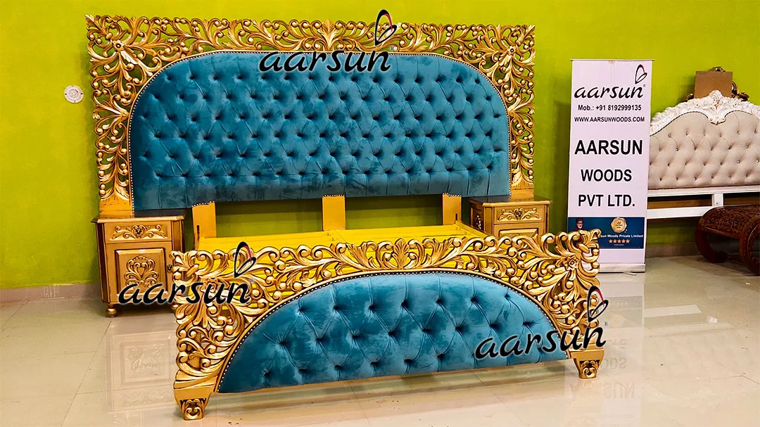 Personalized freemoviesfull  King Size Bed in Teak & Gold Finish  2025