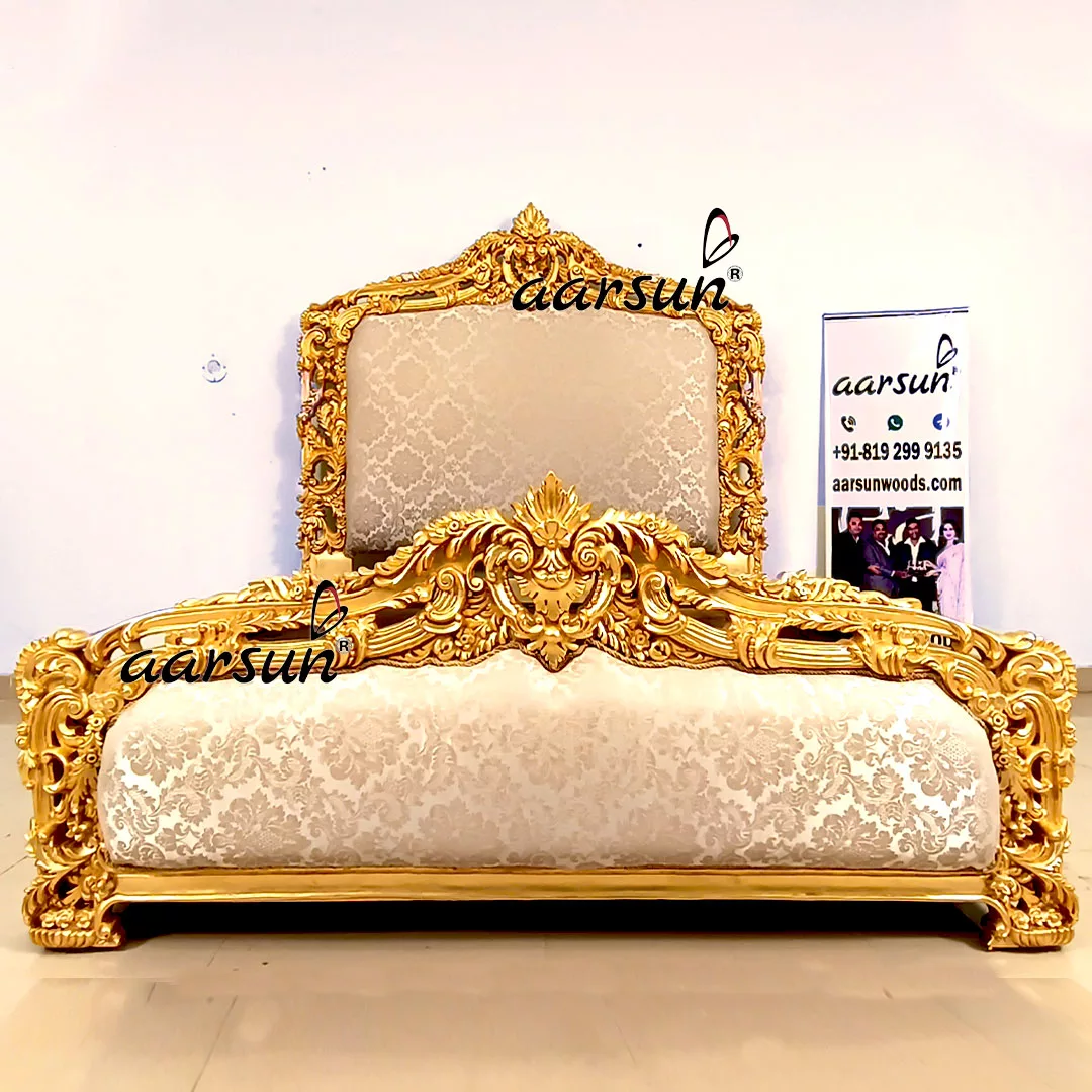 Premium hqflix King Size Bed with Gold Leafing 2025