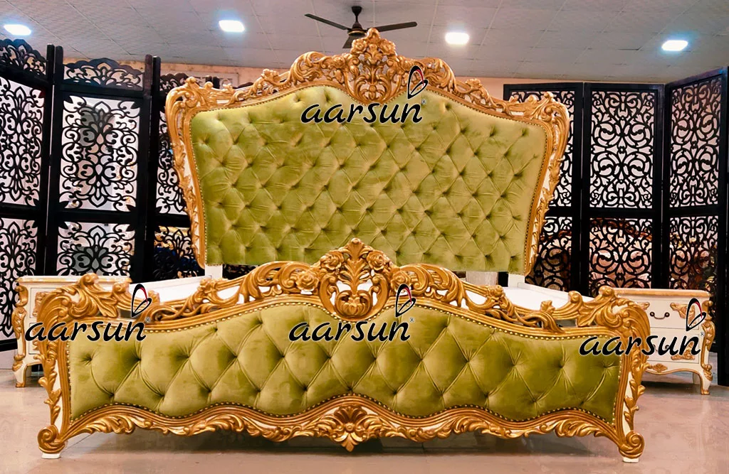 Royal 0gomovies Bedroom Set Tufted Bedsteads Velvet Green Fabric  2025