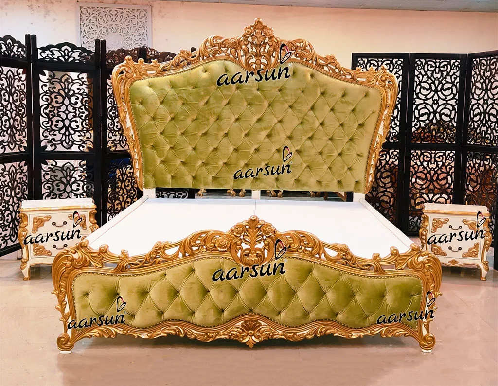 Royal 0gomovies Bedroom Set Tufted Bedsteads Velvet Green Fabric  2025