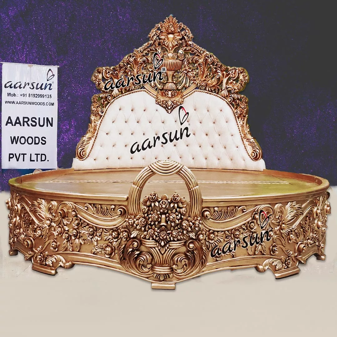 Royal quizlet.com Carved Round Bed in Antique Gold 2025