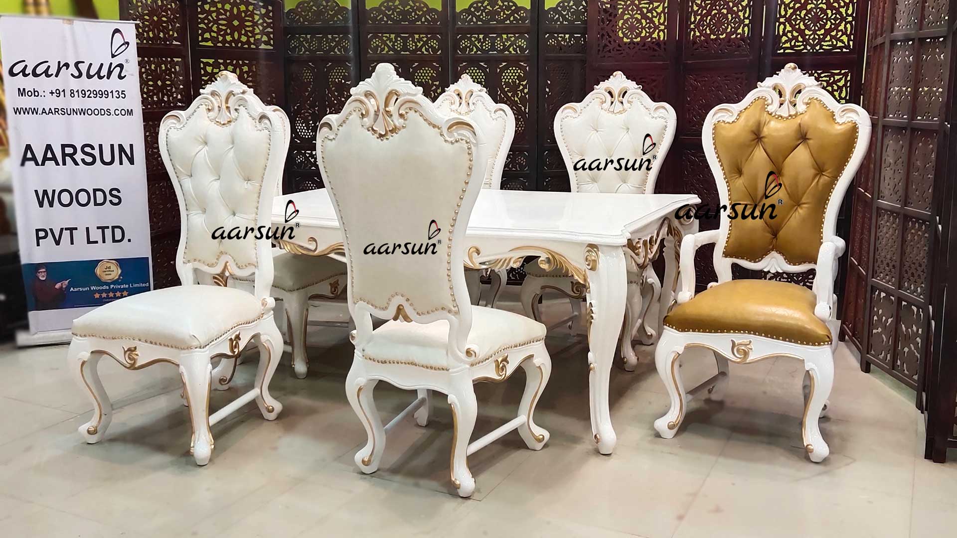 Royal movieorca Dining Set 6 Seater in White & Gold 2025