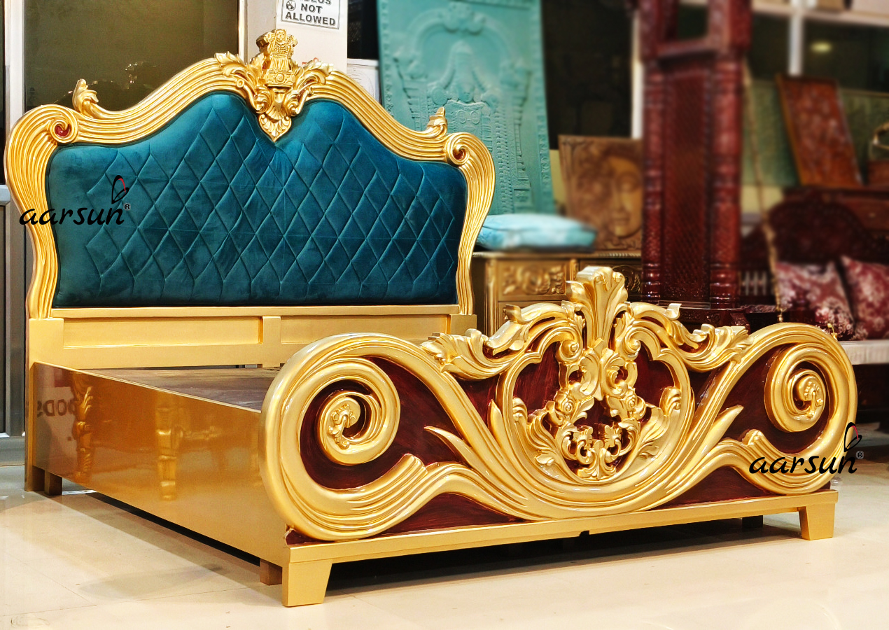 Royal nude leaks Teak Wood Bed in Gold Polish  2025