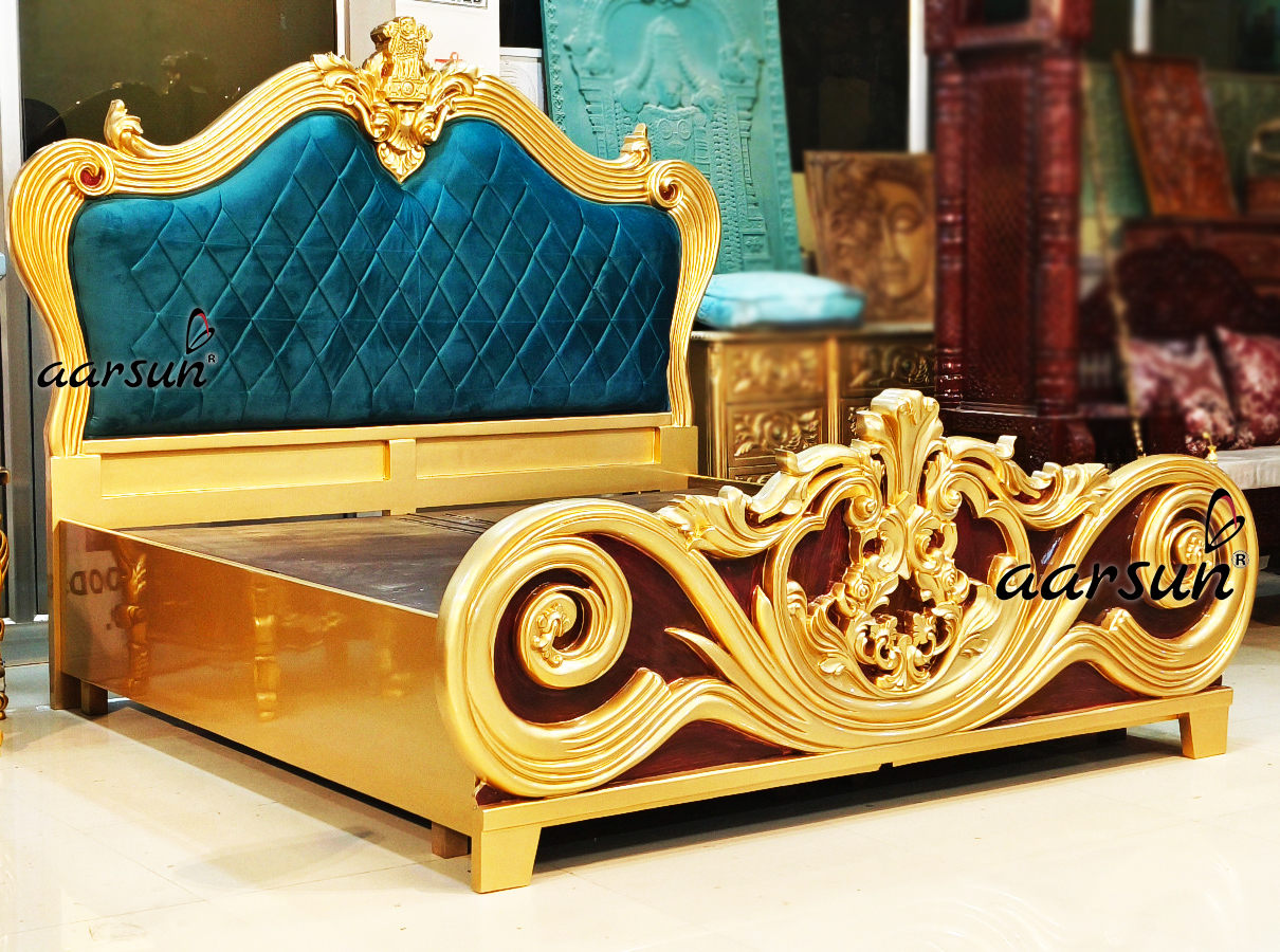 Royal nude leaks Teak Wood Bed in Gold Polish  2025