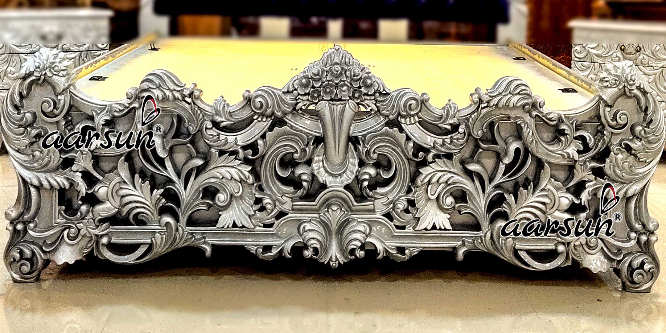 Silver broken silenze Bed Design with Two Night Stand Table  2025