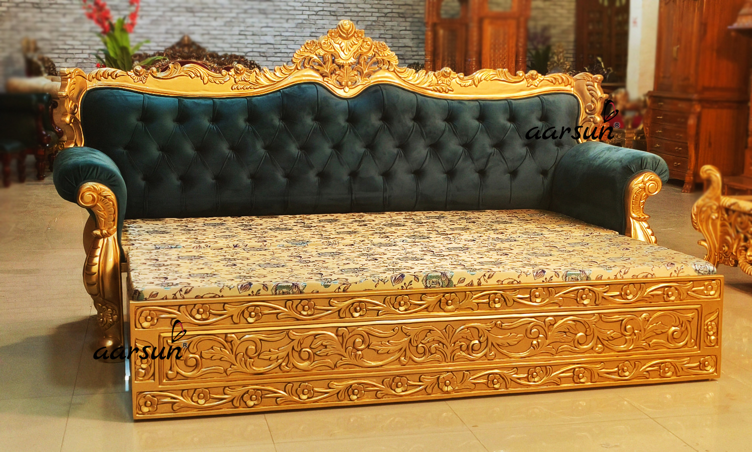 Sofa Cum Bed hdhub4u  in Antique Gold 2025