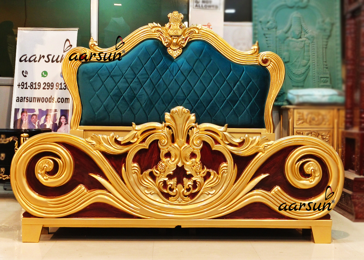 Royal nude leaks Teak Wood Bed in Gold Polish  2025