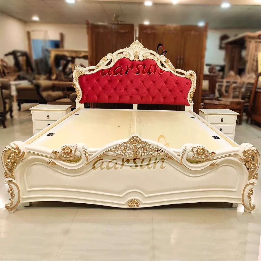 Teak Wood manhwafreak  Off-White Bed with Golden  2025