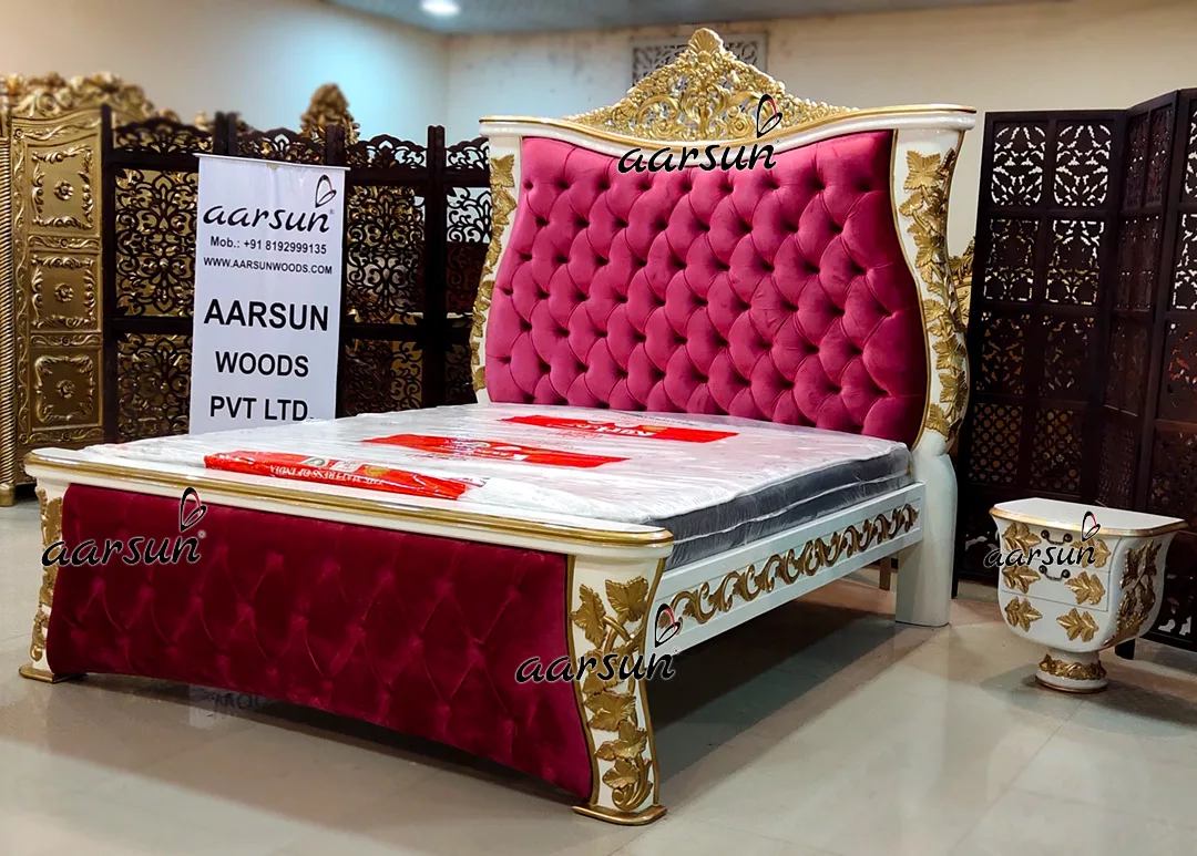 Ultra torrentz2  Luxurious King Size Bed in White & Gold 2025