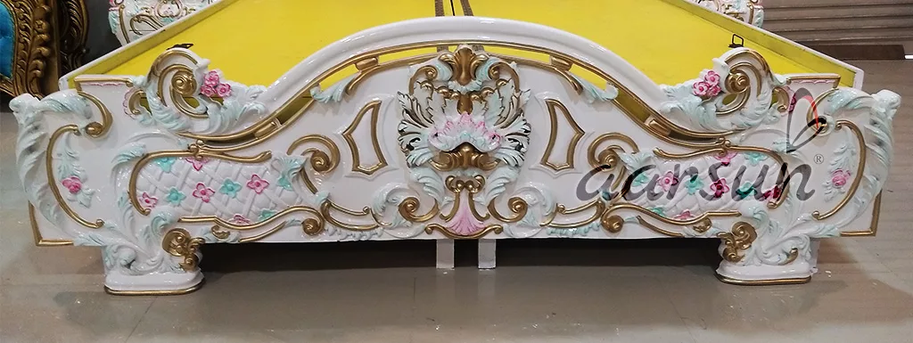 Victorian watchmovieshd  Style Bed – White Finish with Golden 2025