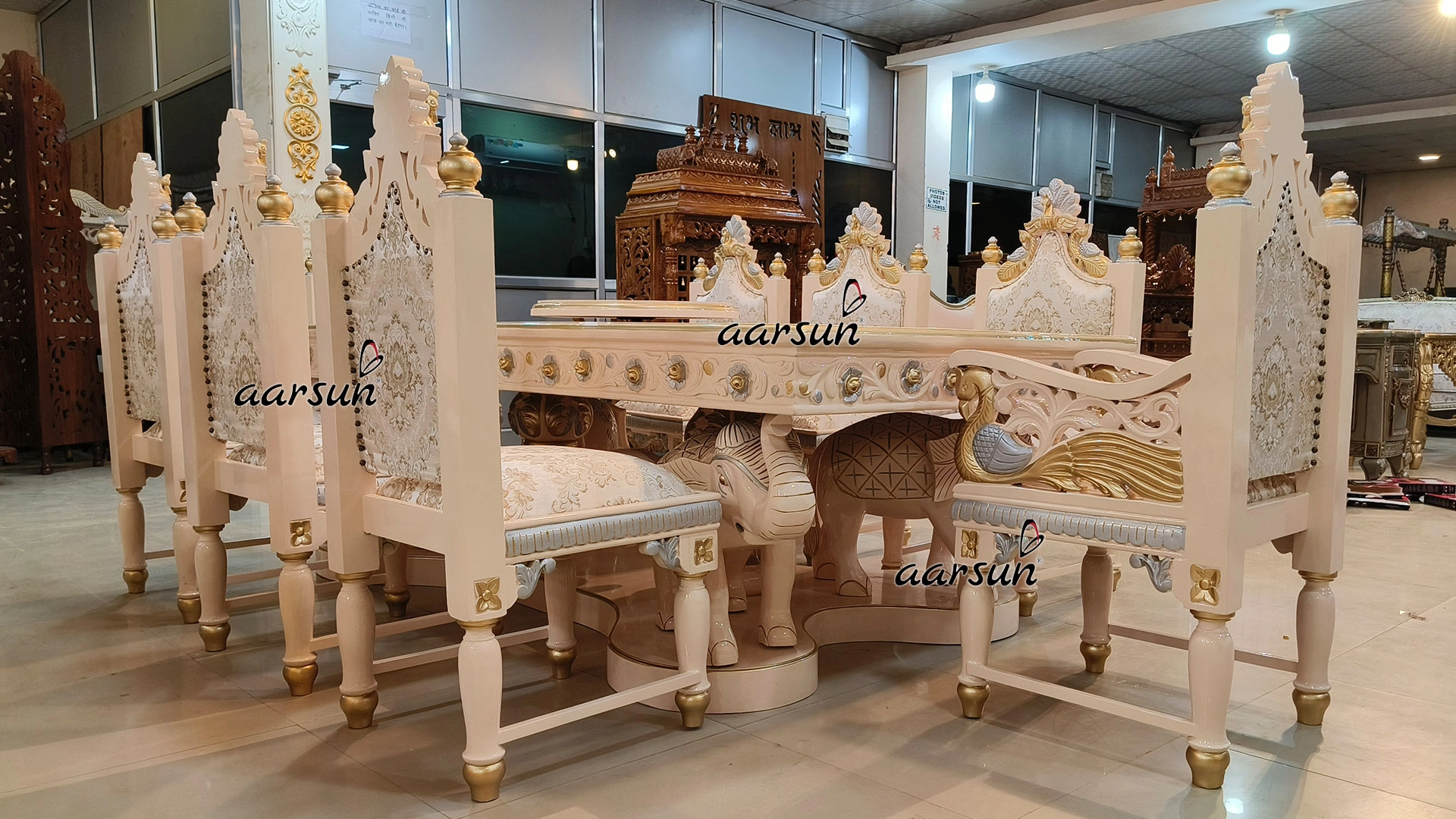 Dining  pondershort.com Table Set with Peacock and Swan Carving  2025