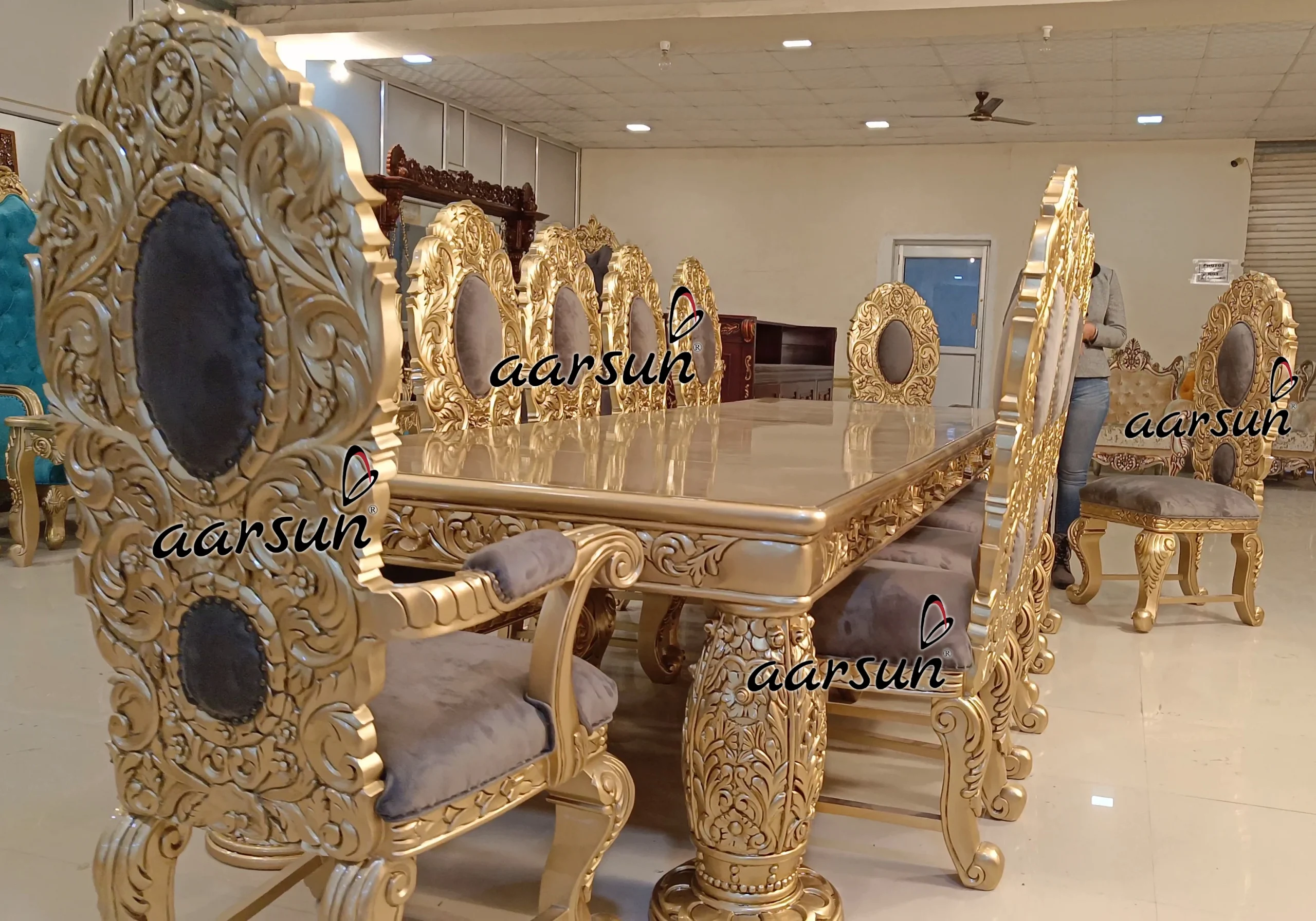 Double torrent galaxy Carved 6 Seater Dining in Teak Wood 2025