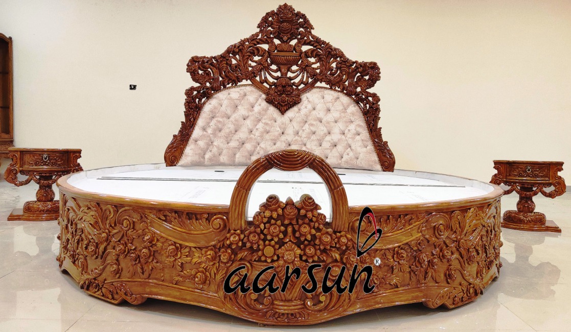 Round  quizlet.com Wooden Bed with 2 Side Table  2025