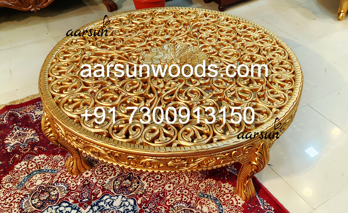 Solid Wood Round Coffee Table with Handcrafted Accents 2025