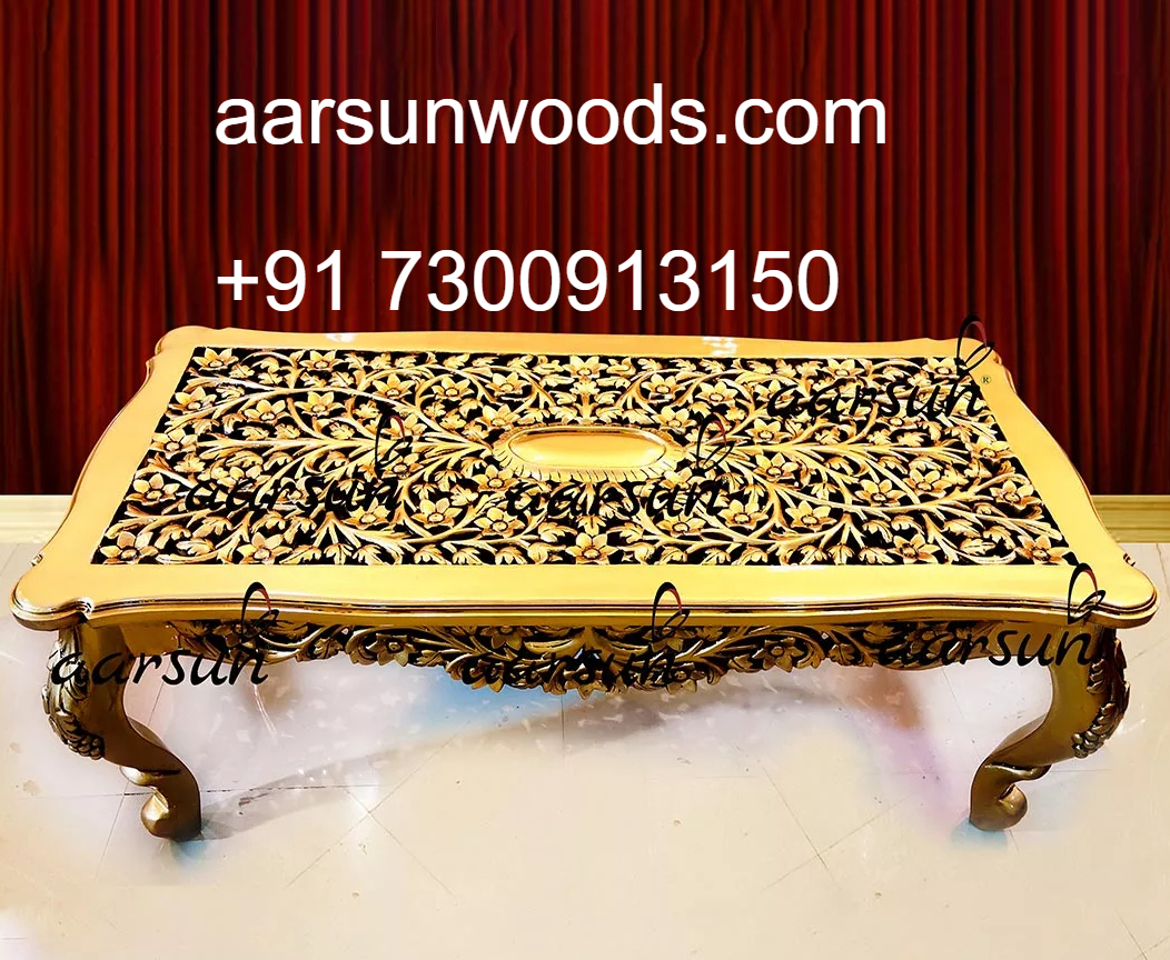 Artisan Carved Gold Coffee Table  Luxe Living Room Piece 2025