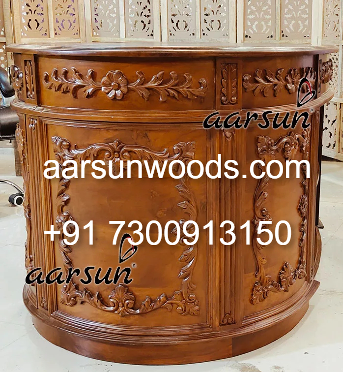 Oval Office Desk in Teak Traditional Hand-Carved Design 2025