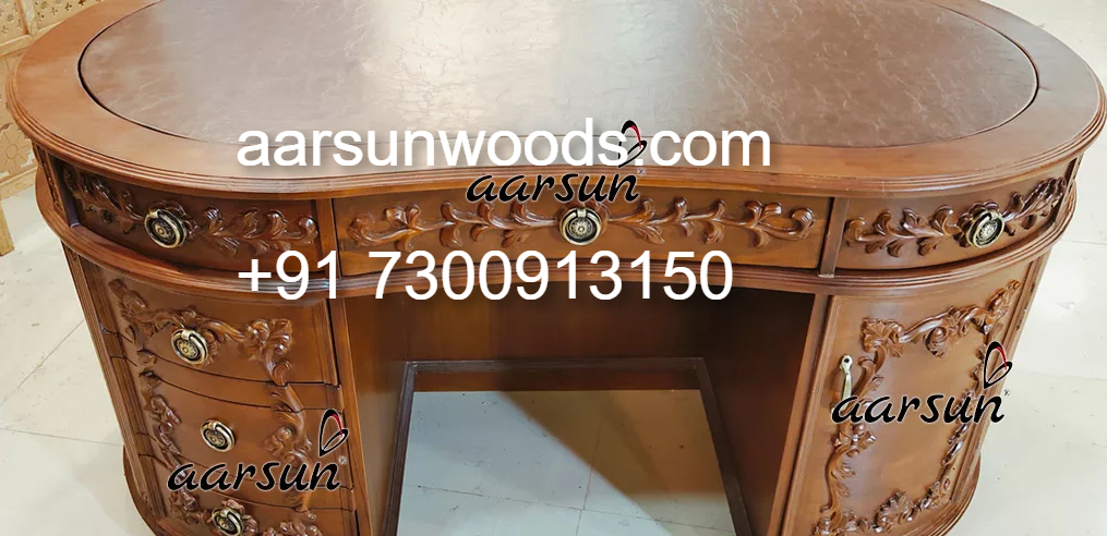 Oval Office Desk in Teak Traditional Hand-Carved Design 2025
