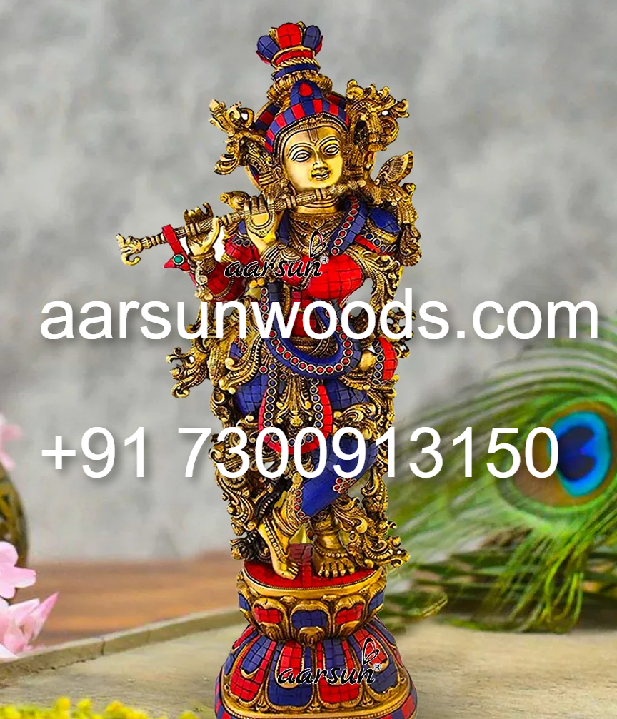 Handmade Brass Krishna with Cow & Flute  Home Temple Idol 2025