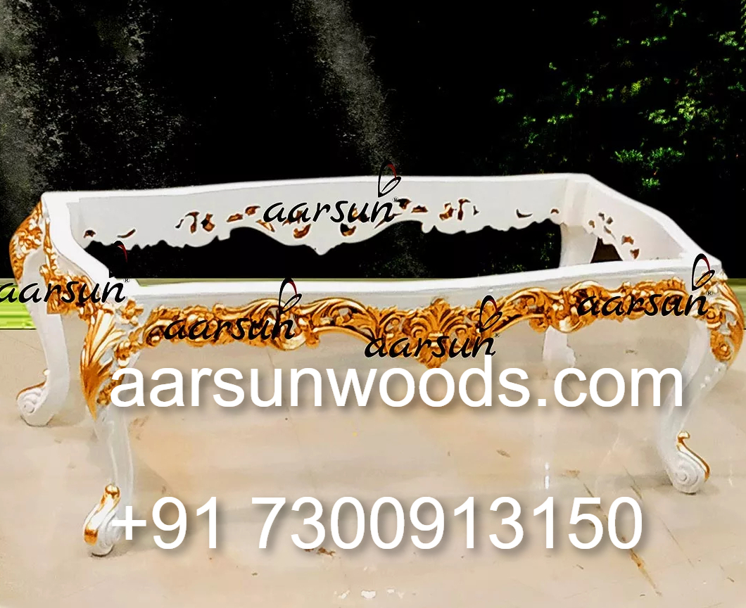 Royal Touch Center Table   Gold & White Wooden Design 2025