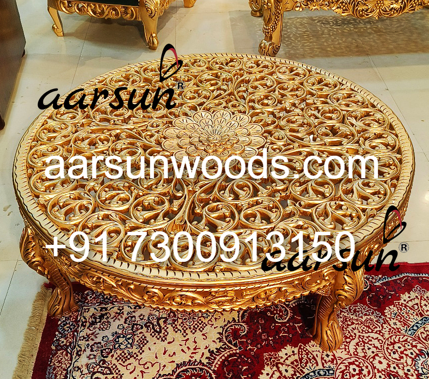 Solid Wood Round Coffee Table with Handcrafted Accents 2025