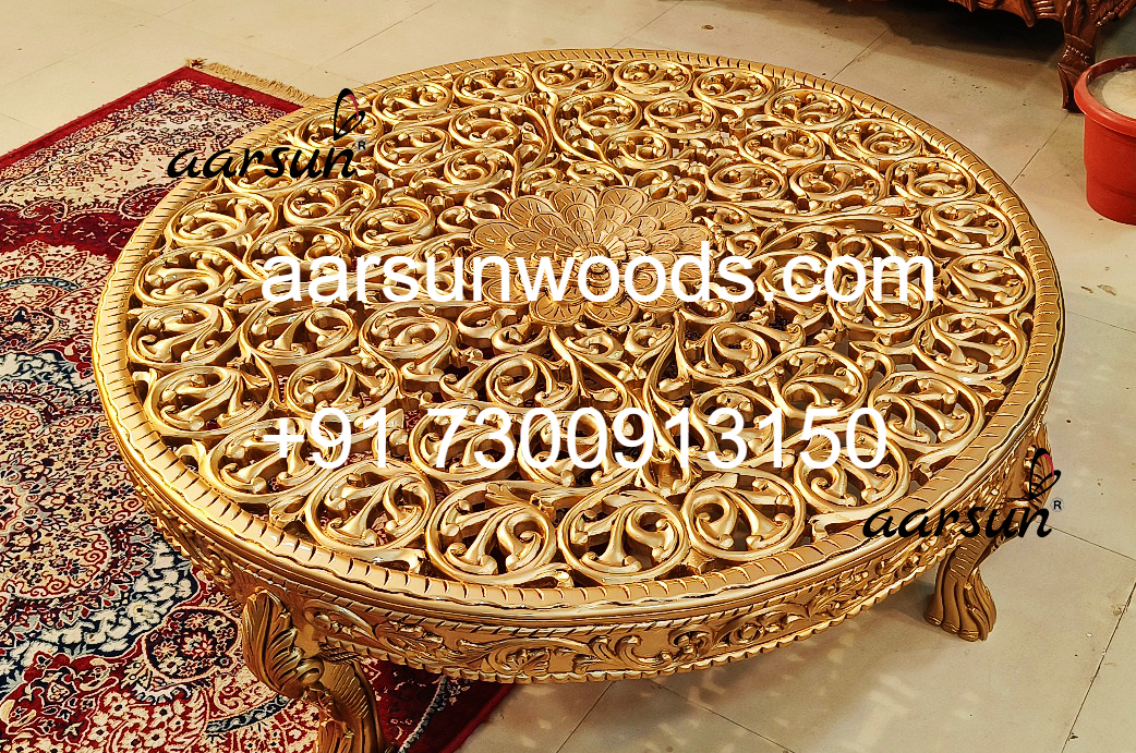 Solid Wood Round Coffee Table with Handcrafted Accents 2025