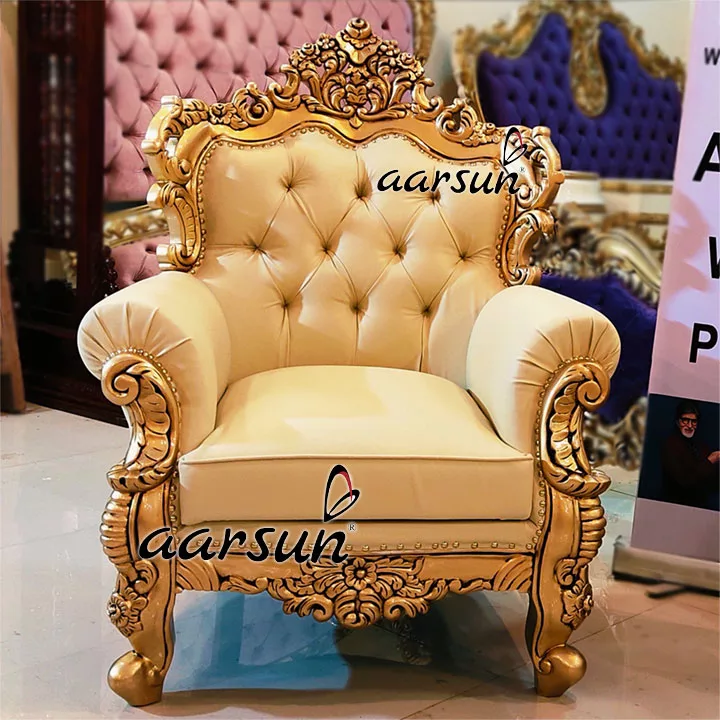 Luxurious Teak Wood Sofa with Designer Gold Touch 2025