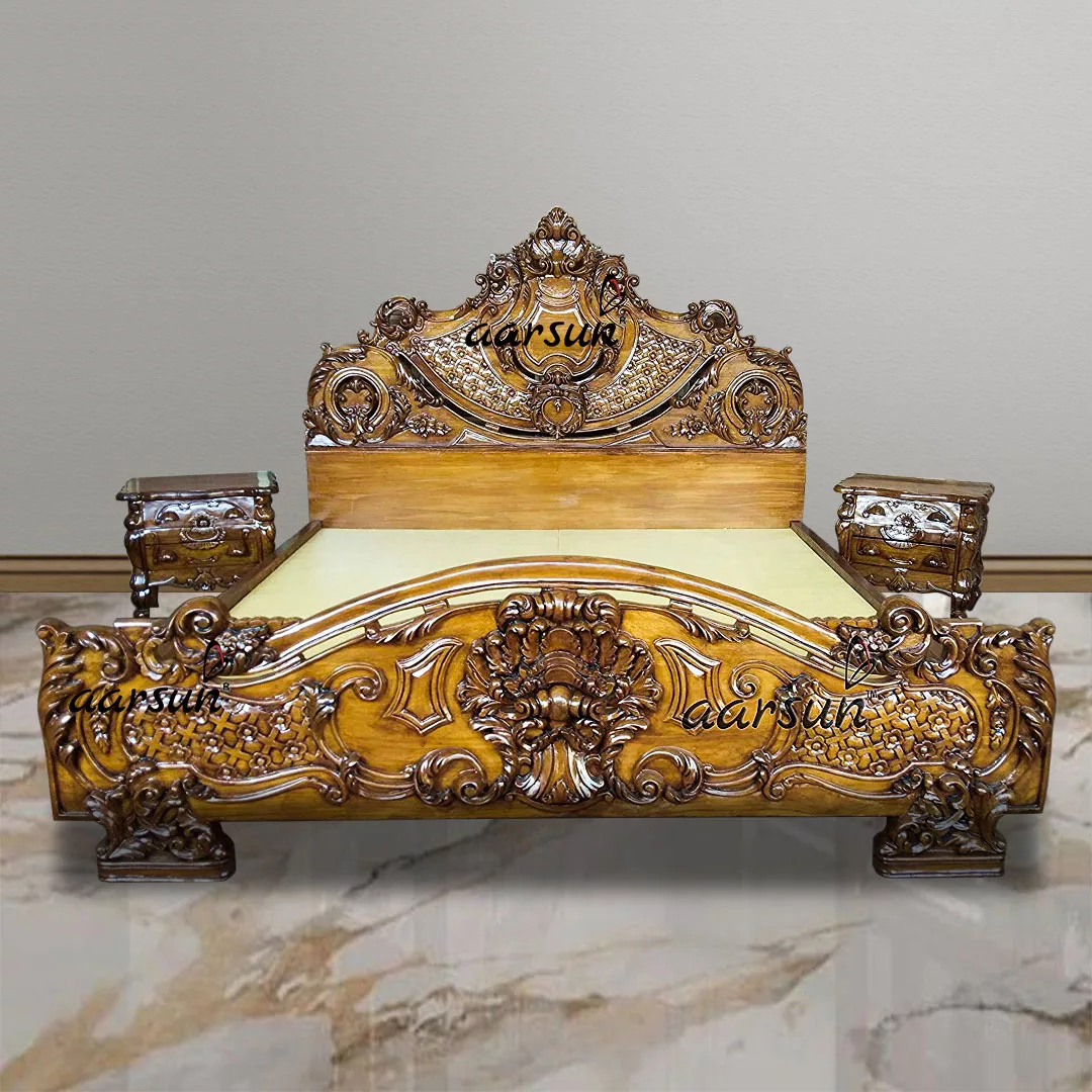 Luxurious Wooden Bed & Bedside Table Combo 2025