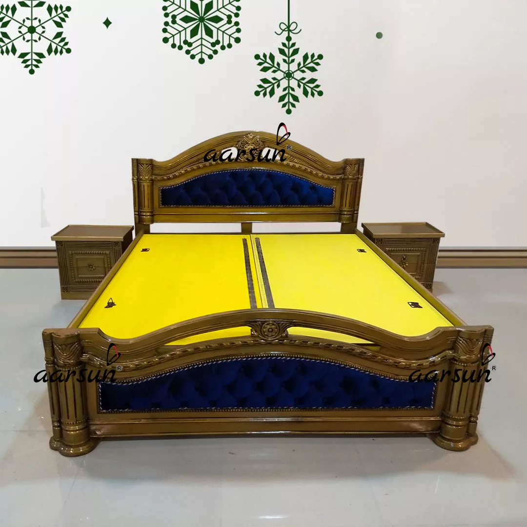 Exquisite King Size Designer Wooden Bed with Classic Gold Polish 2025