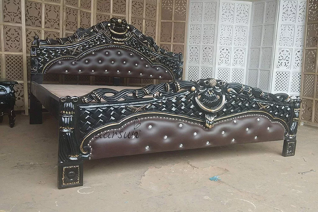 Elegant Luxury Teak Wood Bed with Matching Side Table