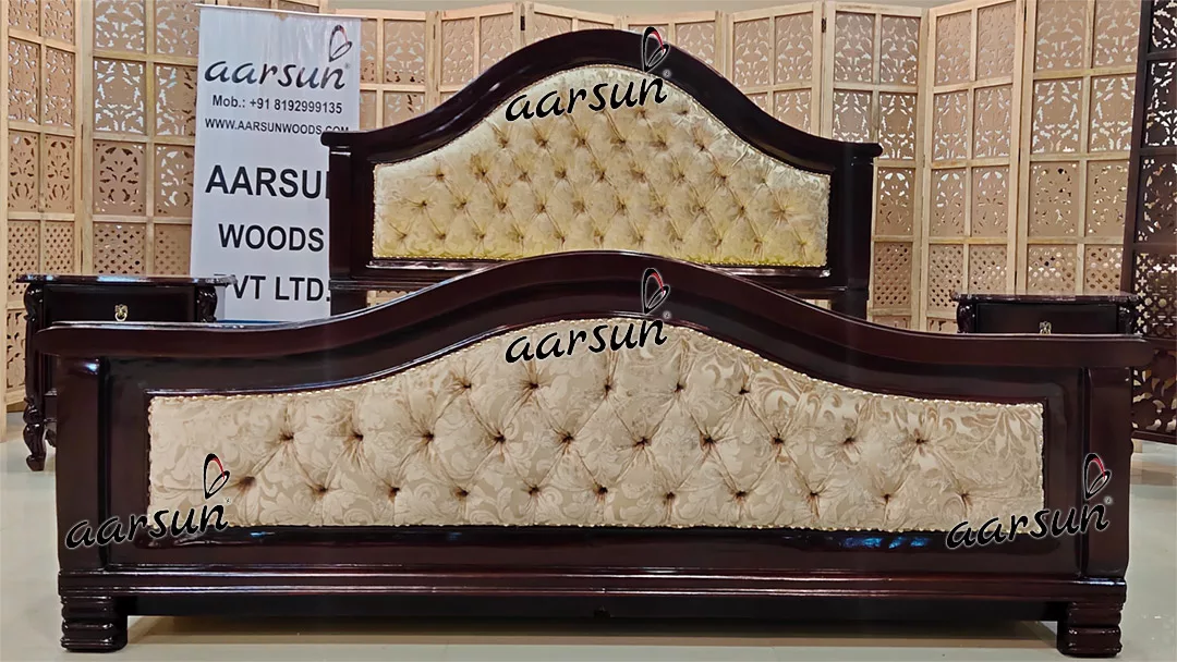 Stylish Modern Bed Design Featuring Teak Wood and Walnut Finish 2025