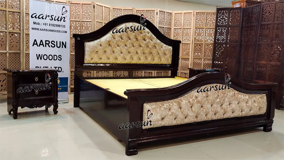 Stylish Modern Bed Design Featuring Teak Wood and Walnut Finish 2025