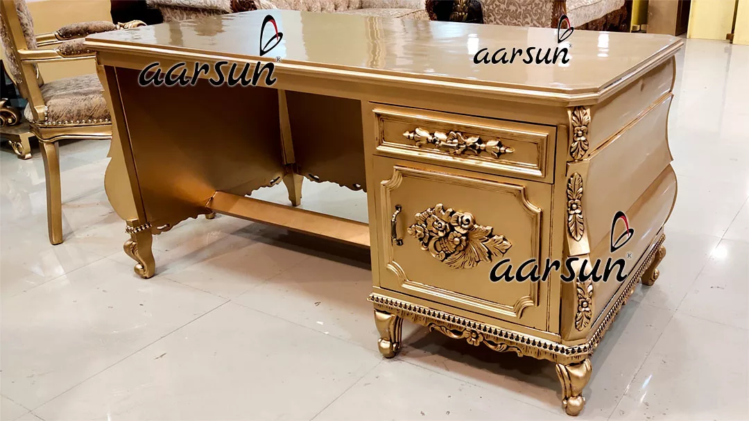 Hand-Finished Teak Wood Office Furniture with Gold Paint 2025