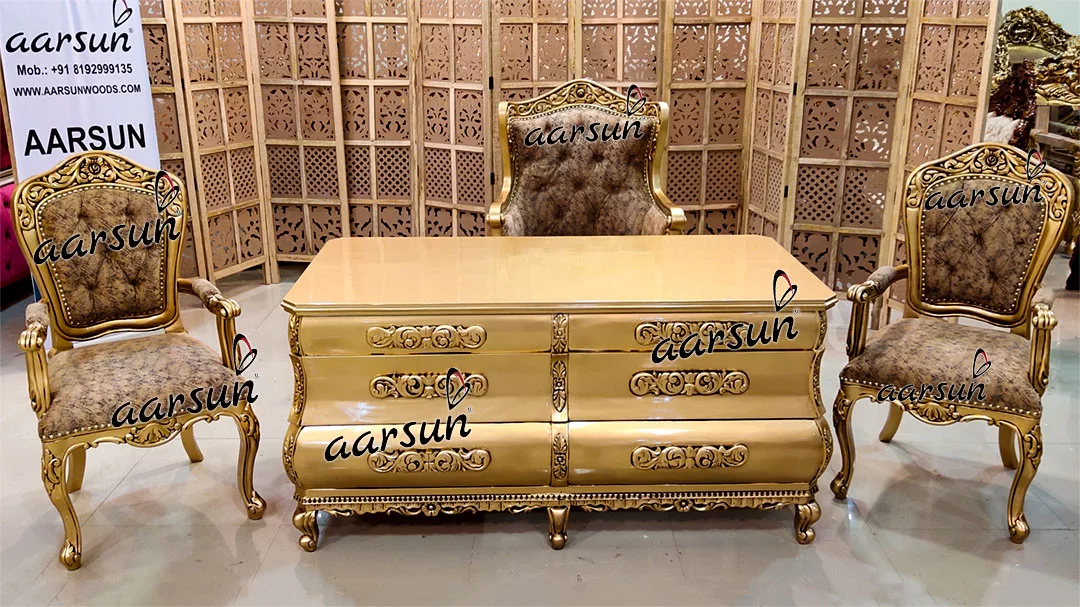 Hand-Finished Teak Wood Office Furniture with Gold Paint 2025