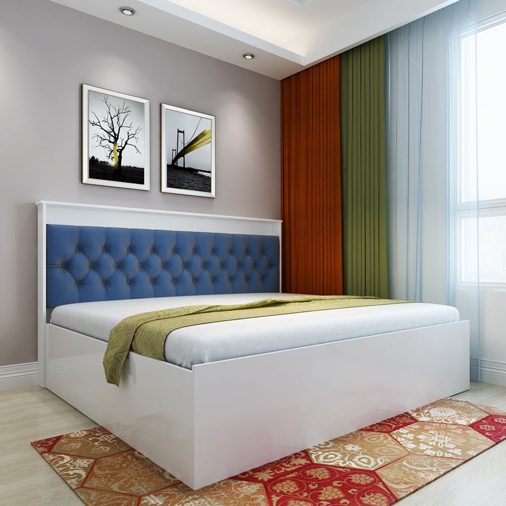 King Bed White and Blue Wooden Frame