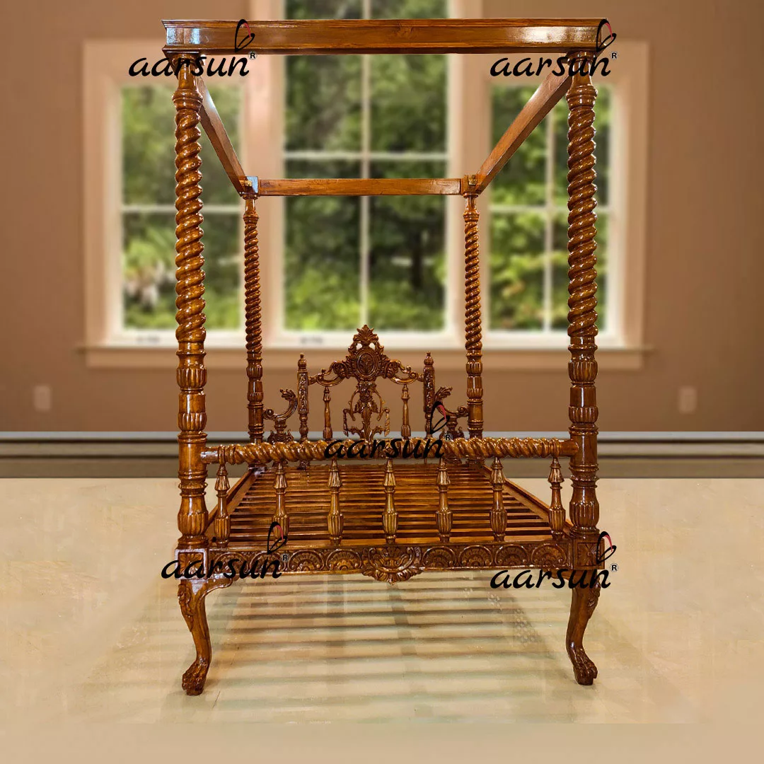 Teak Wood Bed with Classic Poster Design Natural Shade 2025