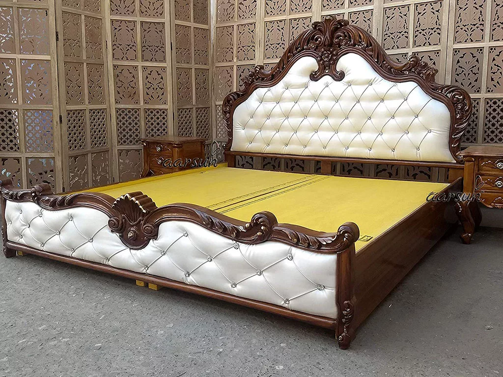 Classic Royal Wooden King Size Bed with Functional Side Table 2025