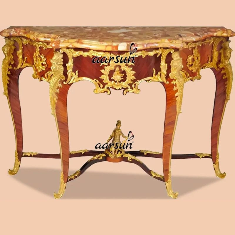Royal Handcrafted Wooden Console with Marble Top