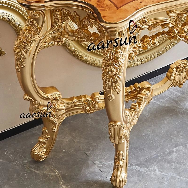 Marble Top Solid Teak Console Table Modern Style