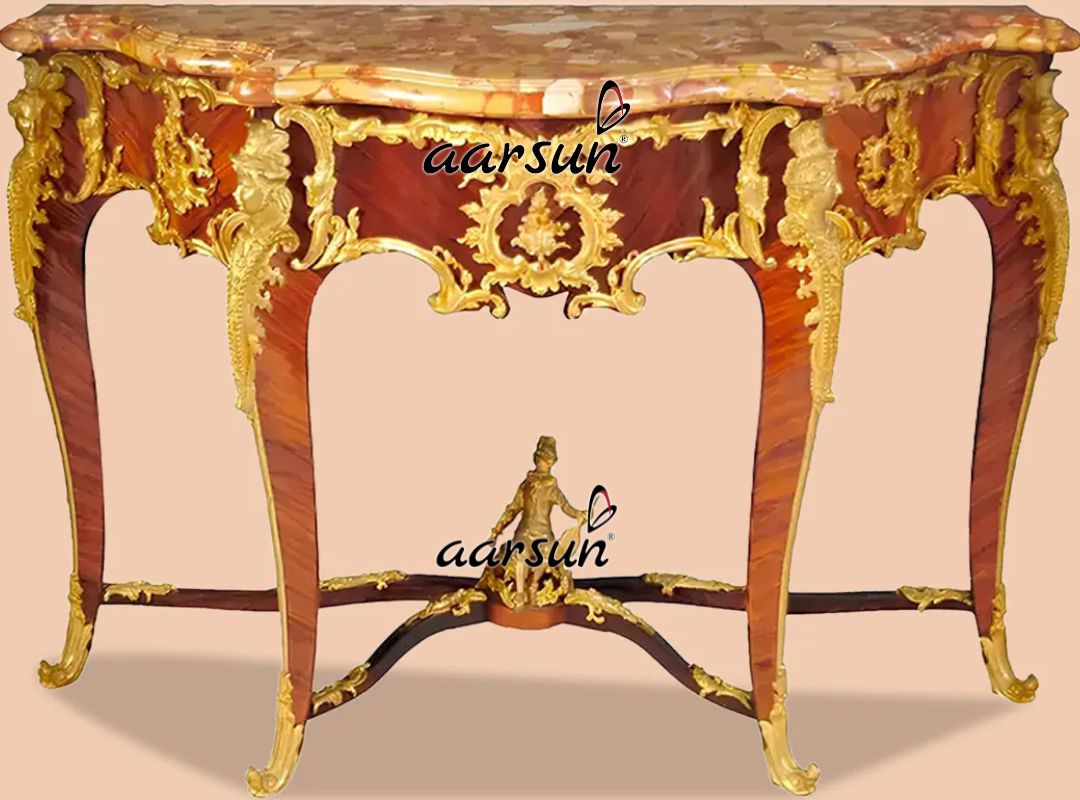 Royal Handcrafted Wooden Console with Marble Top